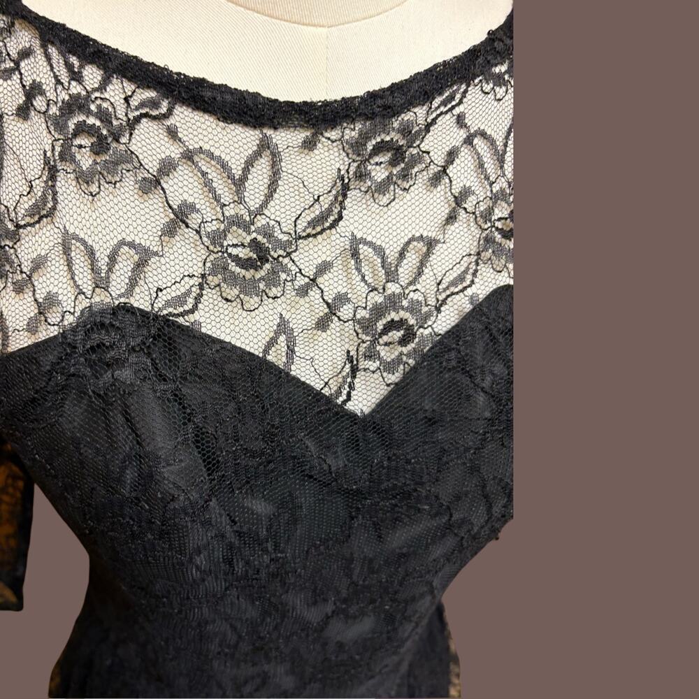 VTG 1950s Black Floral Lace Fit & Flare Cocktail Dress w/ Talon Zipper Size XS - Picture 4 of 6